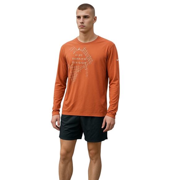 Nike Dri-FIT Long Sleeve Shirt M Rust Orange | Lightweight Athletic Top - Picture 1 of 9